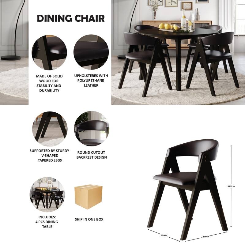 Dining Chair Round Cutout Backrest Modern Wood V-Shaped Dining Chairs
