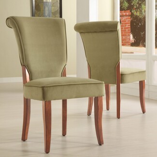 Dining Chair: Scrolled Back Frame in Sage Green Velvet