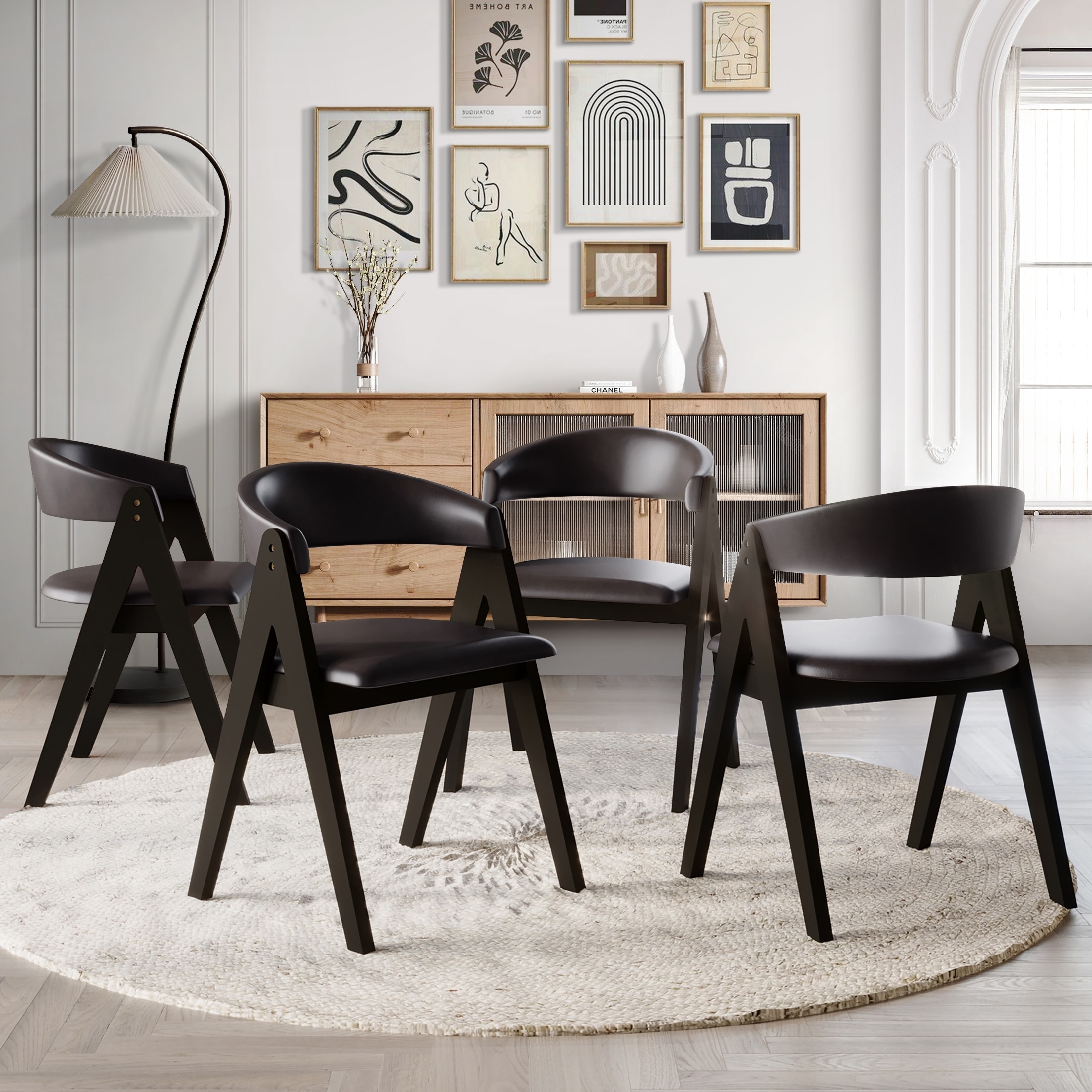Dining Chair Set Matte Black V-Shaped Legs V-Shaped Dining Chairs
