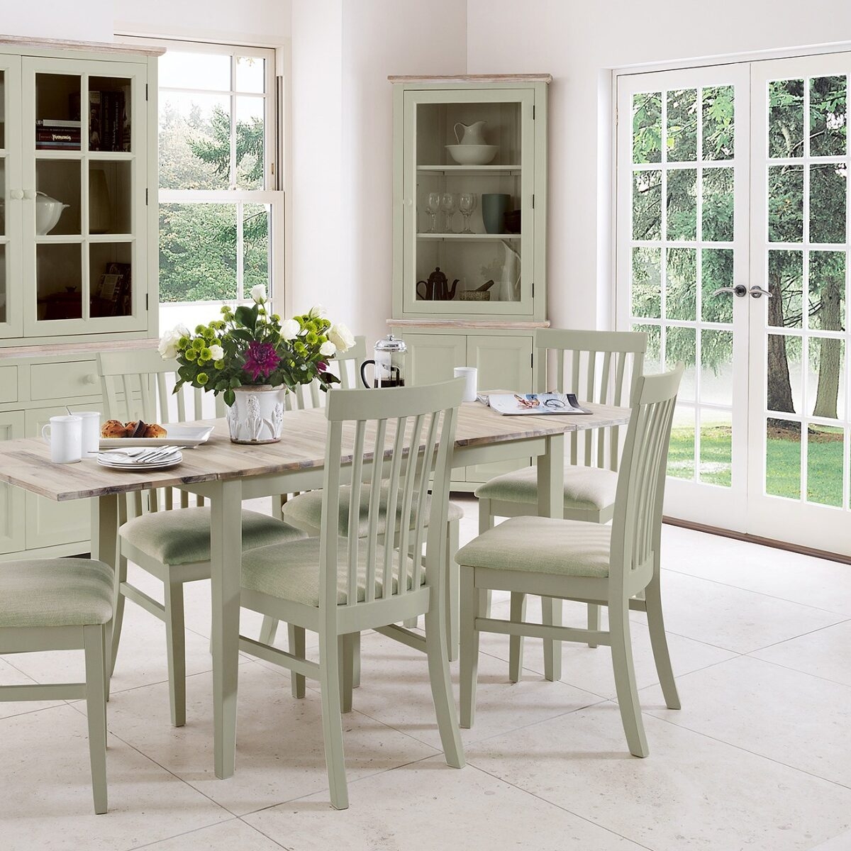 Dining Chair: Slat Back Seating with Sage Green Finish
