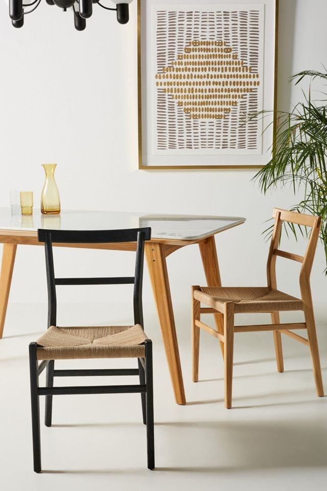 Dining Chair: Slat Back Woven Seat Natural Oak Kitchen Decor