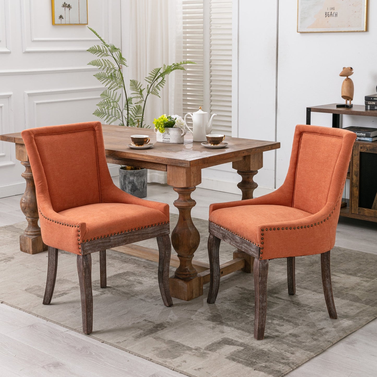 Dining Chair Terracotta Upholstery Orange Dining Chairs Nailhead Trim