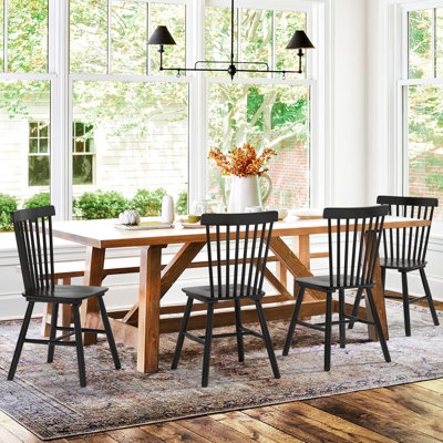Dining Chair: Trestle Base Wood Windsor Style Side Chairs