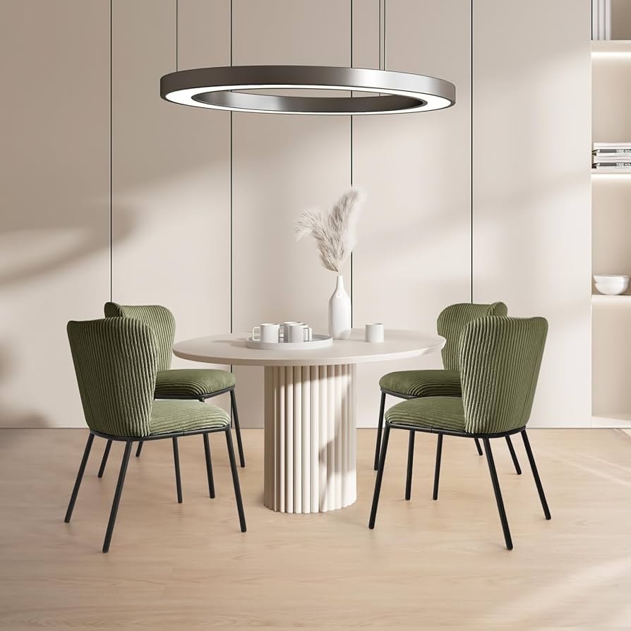 Dining Chair: Vertical Ribbing and Matte Black Metal Legs