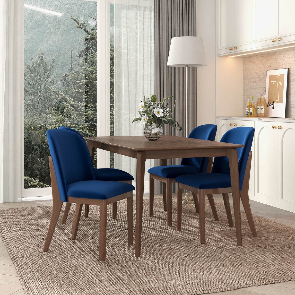 Dining Chair Walnut Brown Curved Back Mid-Century Tapered Leg