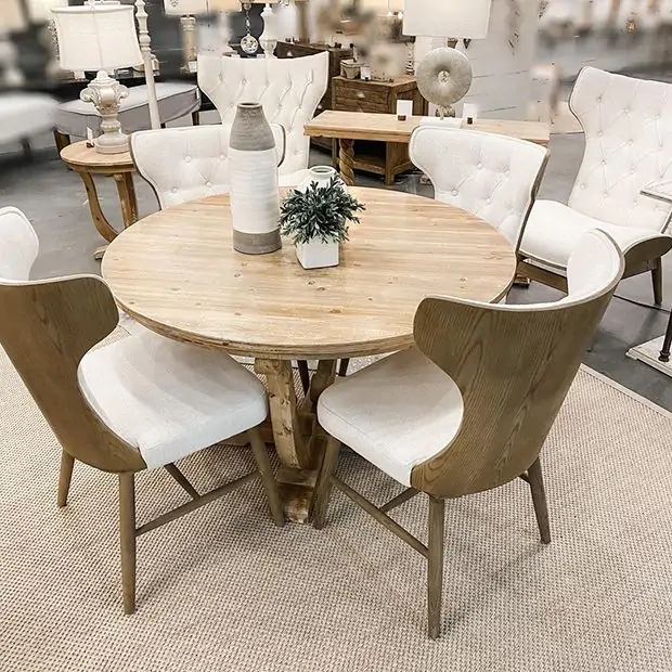 Dining Chair: Wingback Back Cream Upholstered Dining Chairs