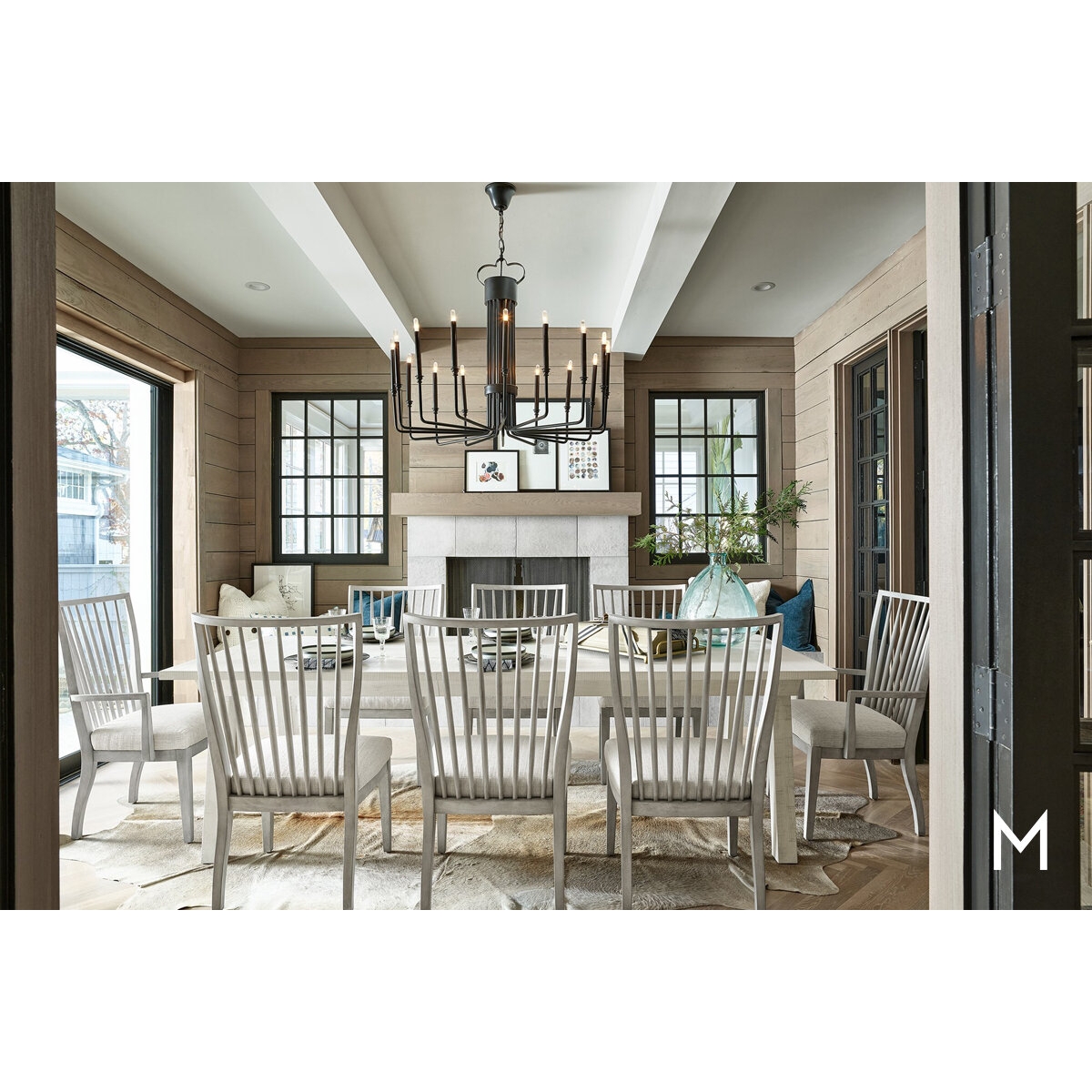 Dining Chair: Wood Armrests Gray Wood Arm Dining Chair
