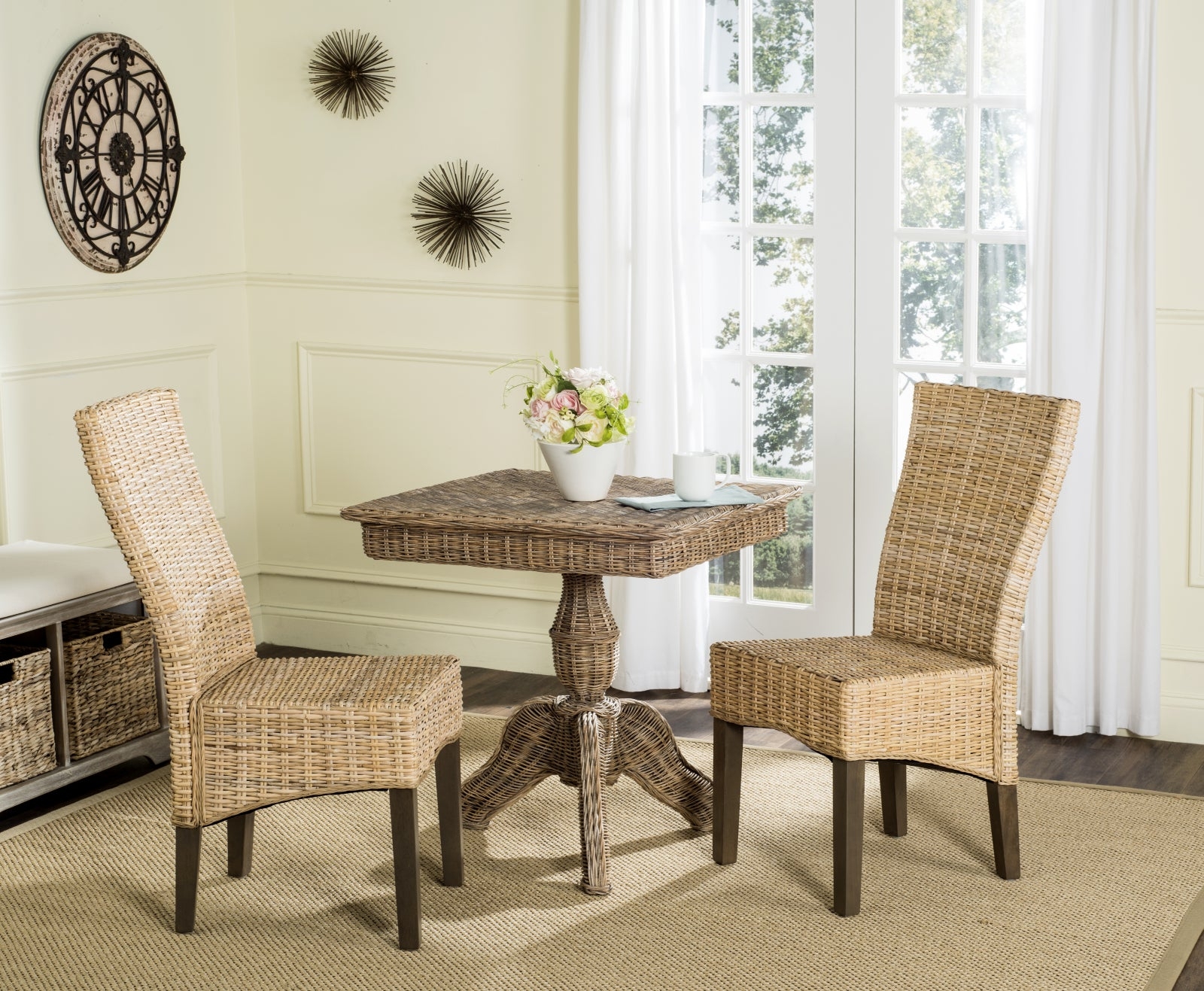 Dining Chair Woven Wicker High Backrest Natural Wicker Dining Chair