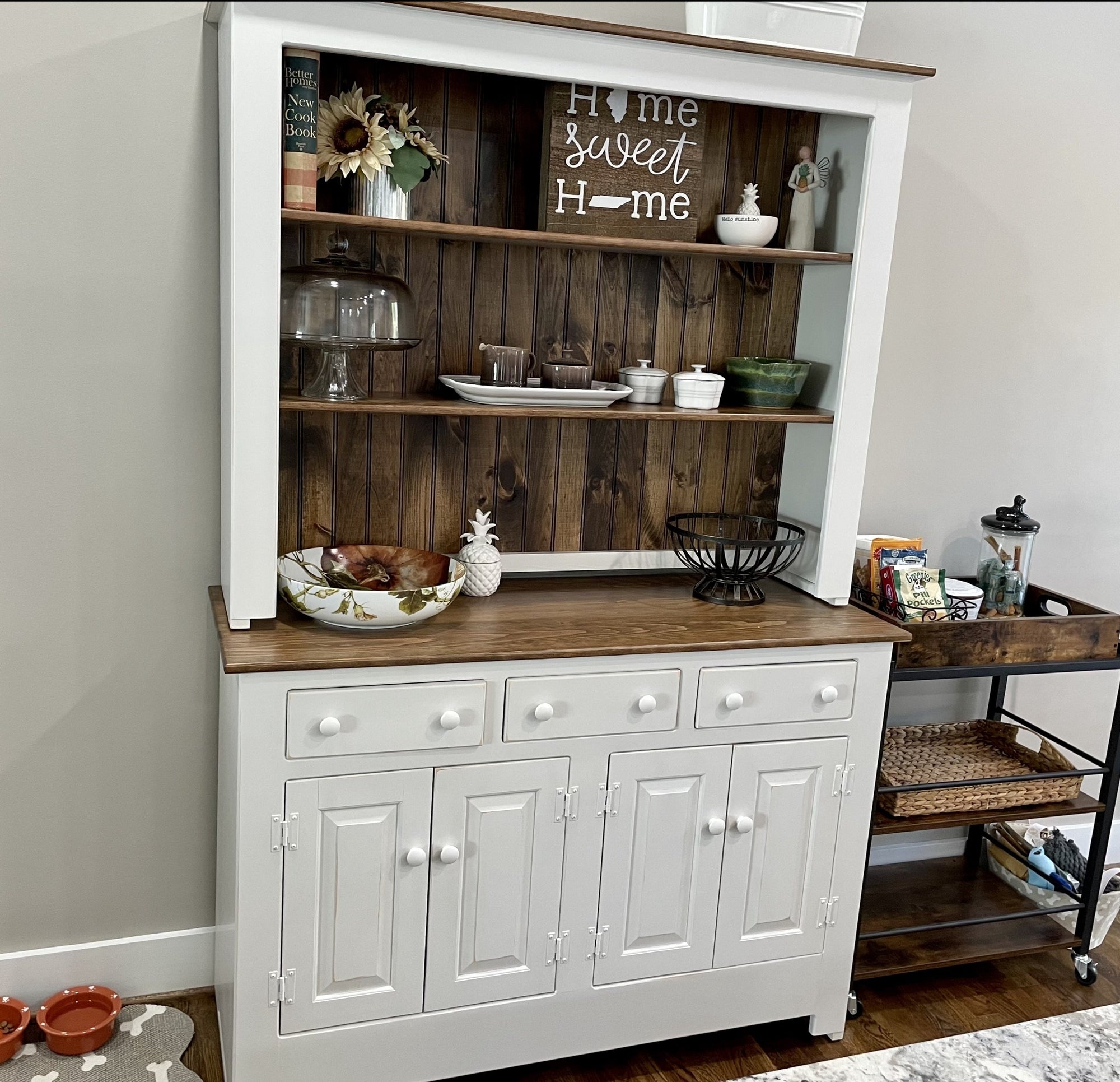 Dining Hutch: Beadboard Backing Two-Tone Dining Room Cabinet