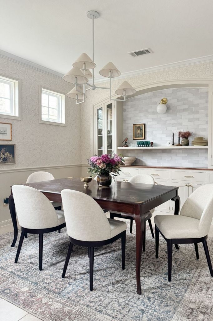 Dining Room Set Multi Shade Chandelier Transitional Dining Room Makeover