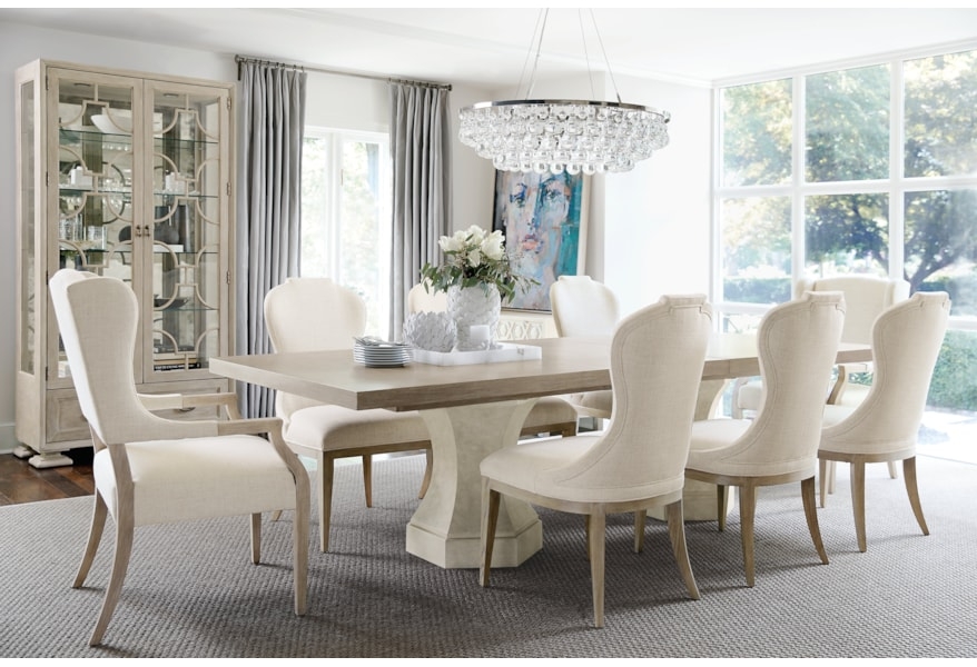 Dining Room Set Wingback Armchairs Geometric Fretwork Pedestal Dining Table
