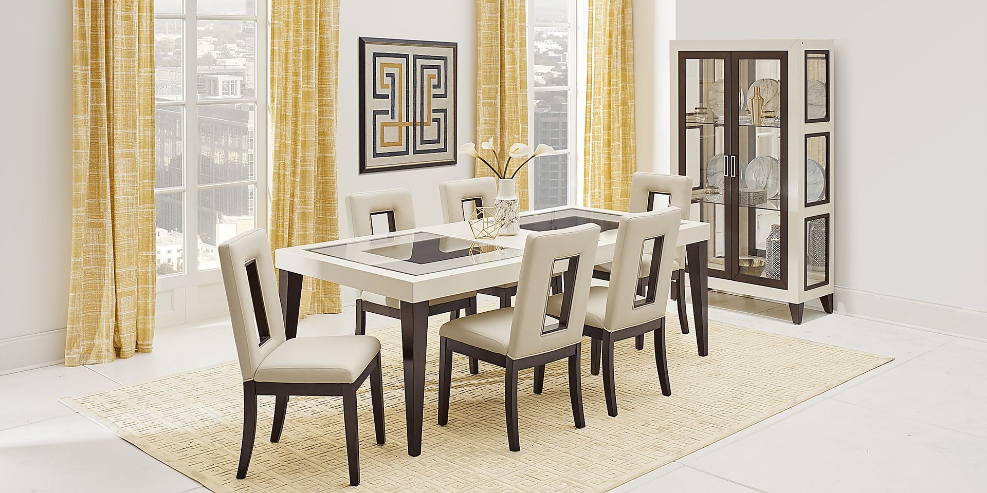 Dining Room Set with Architectural Back Design and Espresso Tones