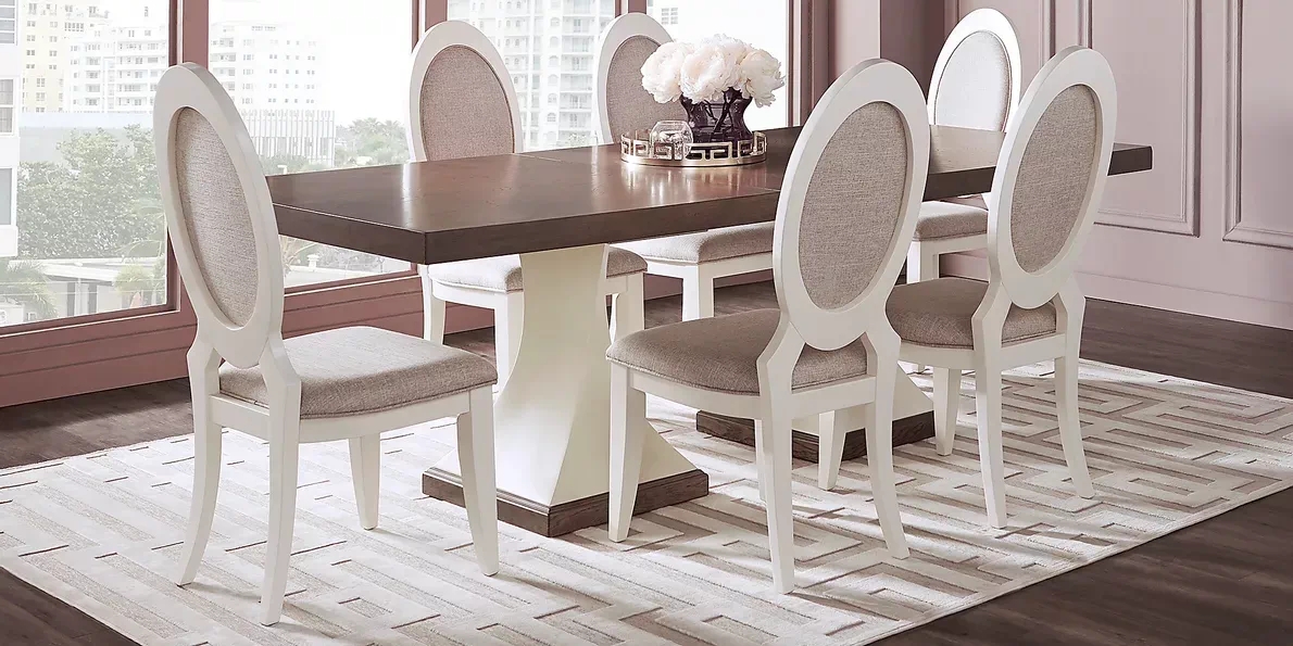 Dining Room Set with Oval Back Chairs and Sculptural Pedestal Base