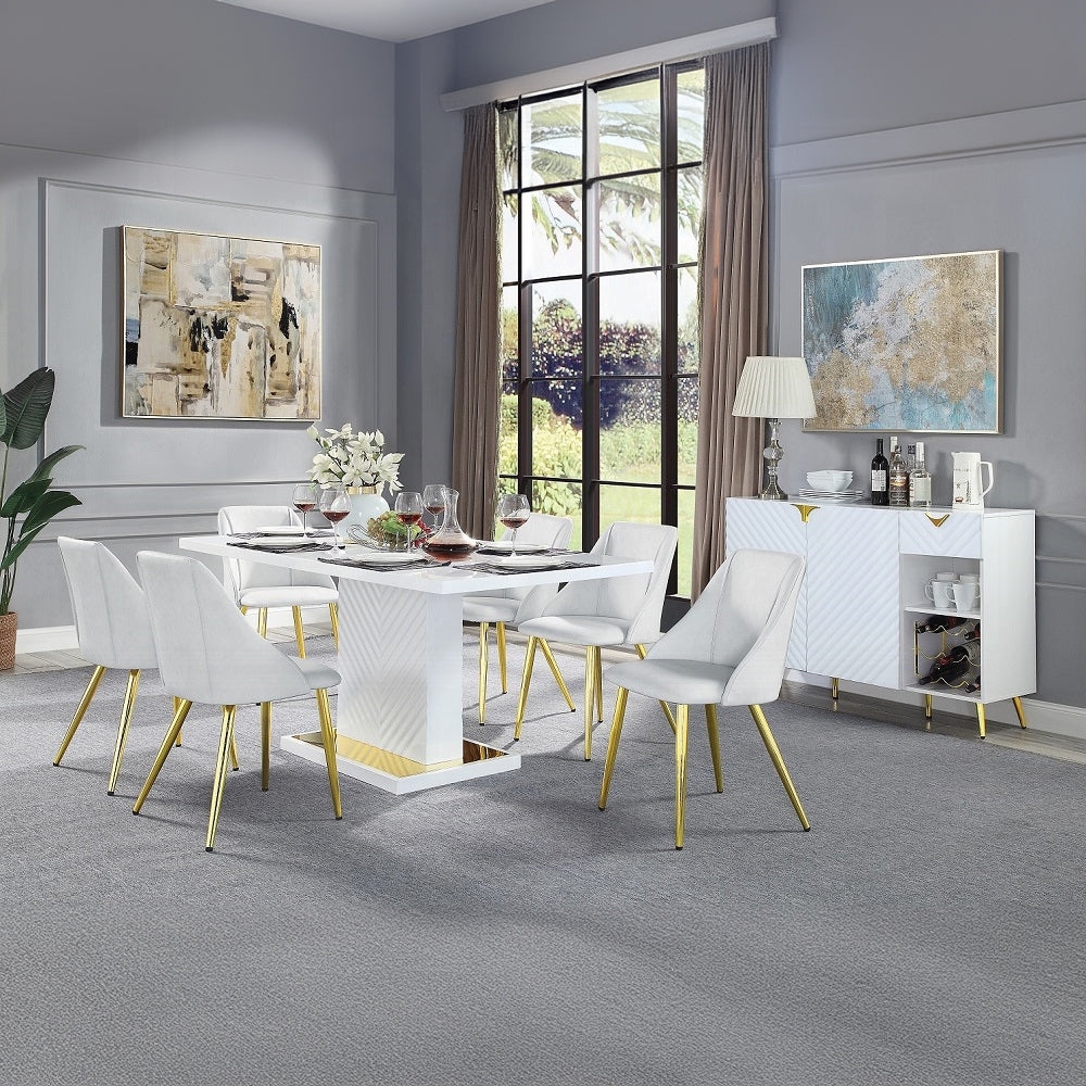 Dining Set Chevron Texture White High Gloss Pedestal