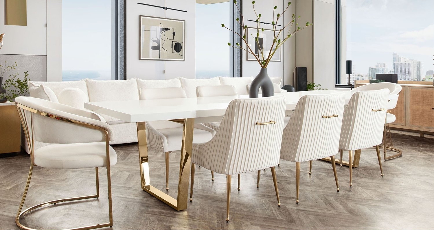 Dining Set Gloss White Top with Metallic Trestle Base