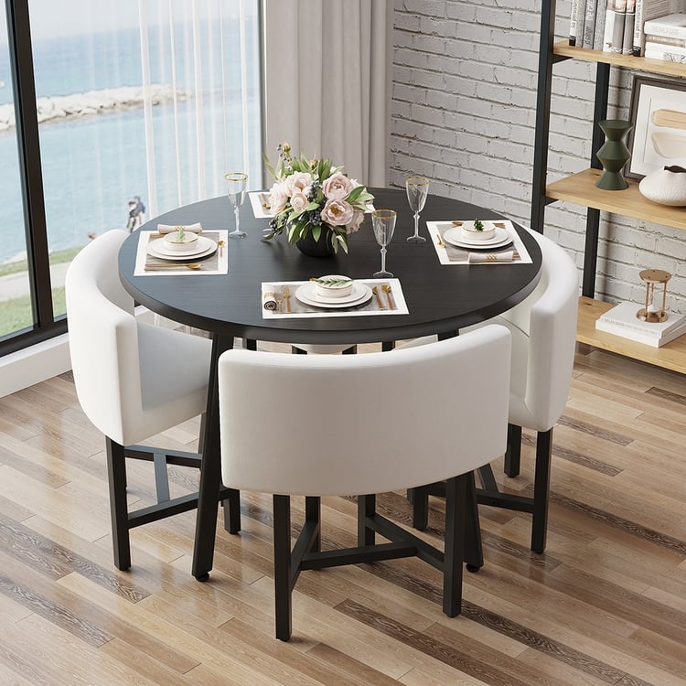 Dining Set in Matte Black Wood for Small Nesting Design