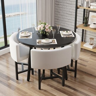 Dining Set in Matte Black Wood for Small Nesting Design
