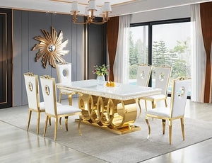 Dining Set Interlocking Ring Base and White Stone Top