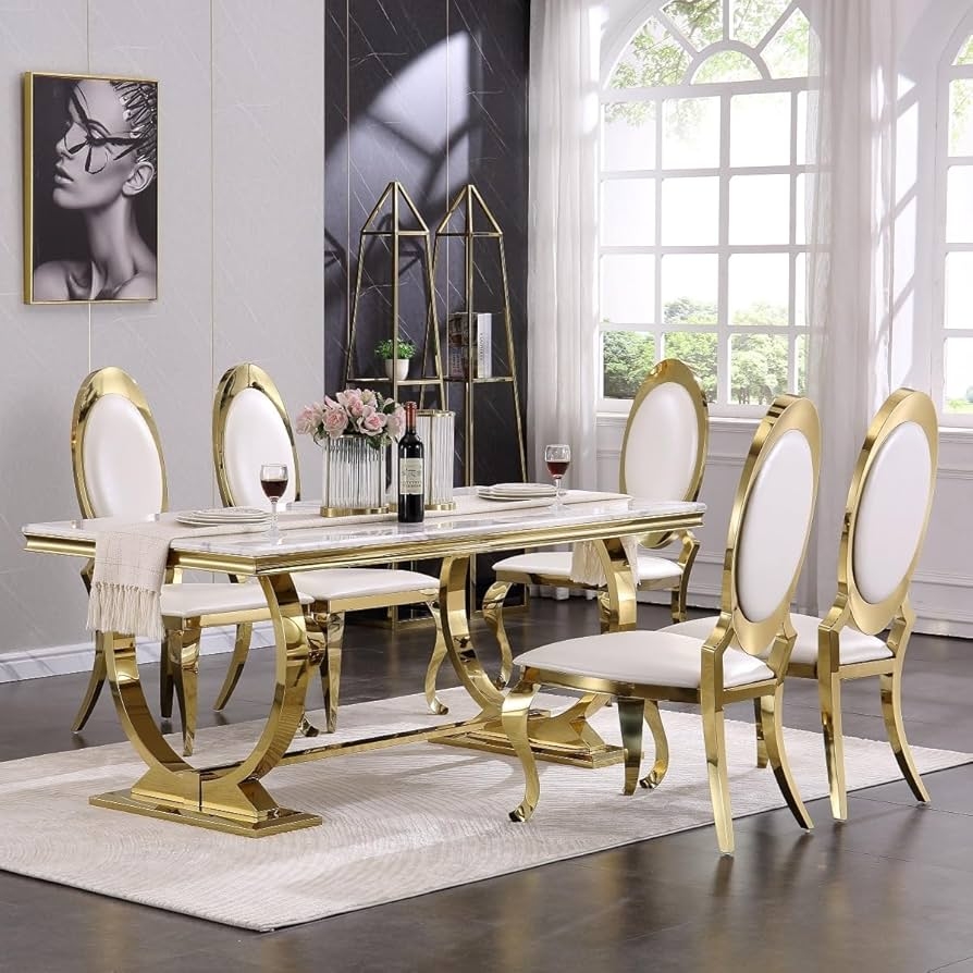 White And Gold Dining Table