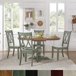 Dining Set: Oval Pedestal Table and X-Back Wood Seating