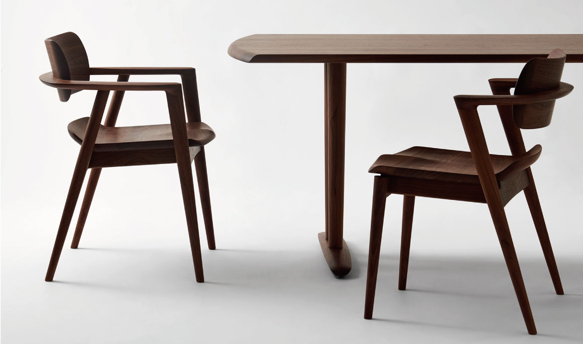 Dining Set Sculptural Wood Form Japandi Style Chair