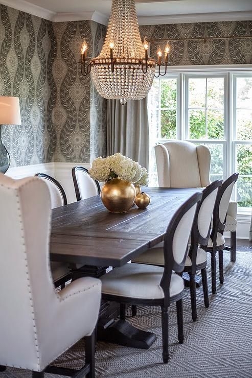 Dining Set: Wingback Captains Chairs with Crystal Basket Decor