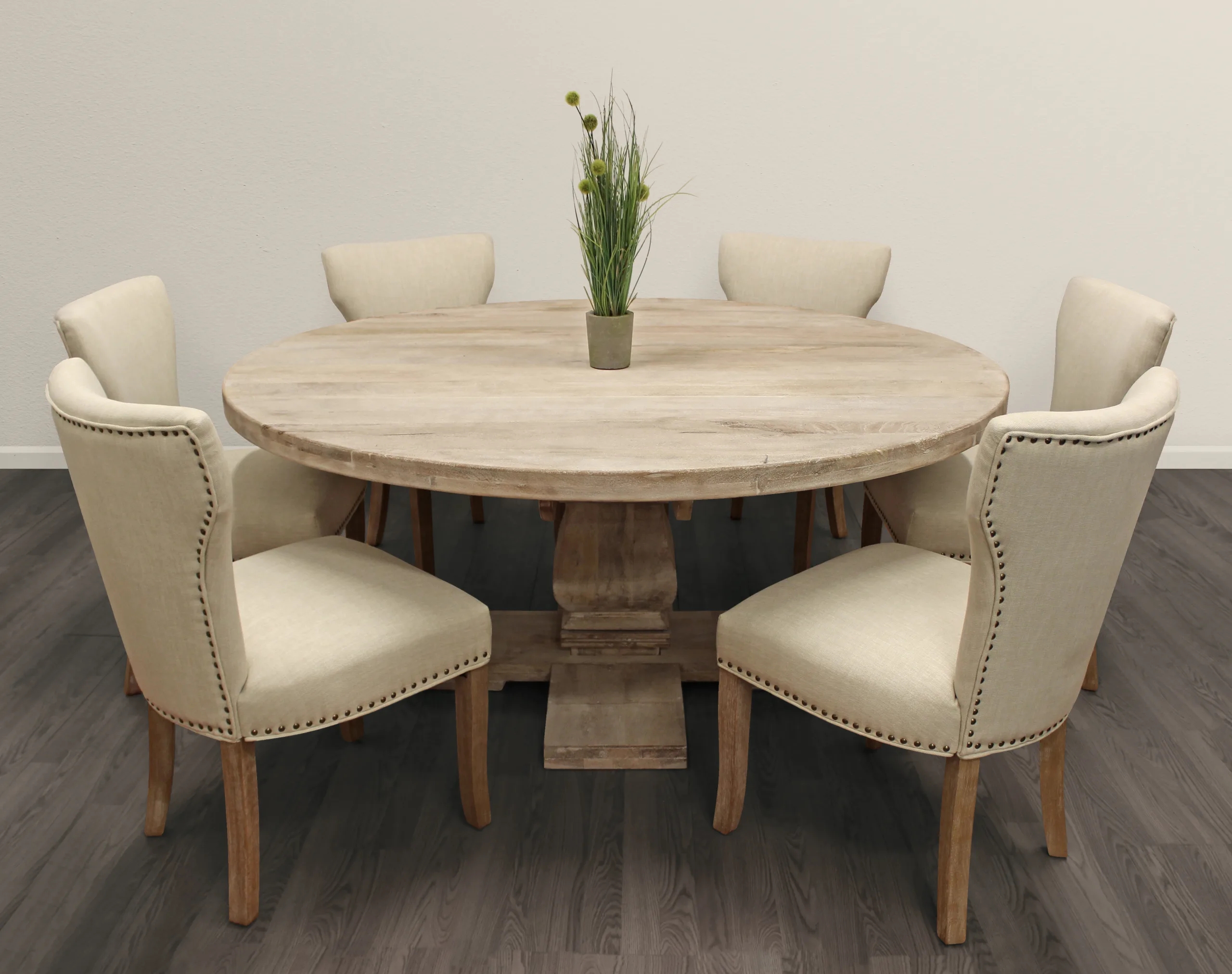 Dining Set with 70 Inch Round Table and Nailhead Trim