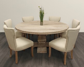 Dining Set with 70 Inch Round Table and Nailhead Trim