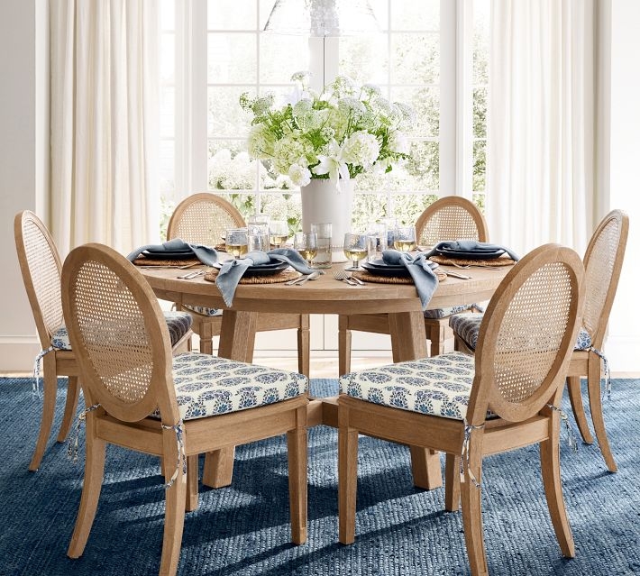 Dining Set with Cane Back Oval Chairs and Floral Seats