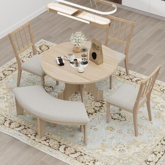 Dining Set with Curved Bench and Round Pedestal Table