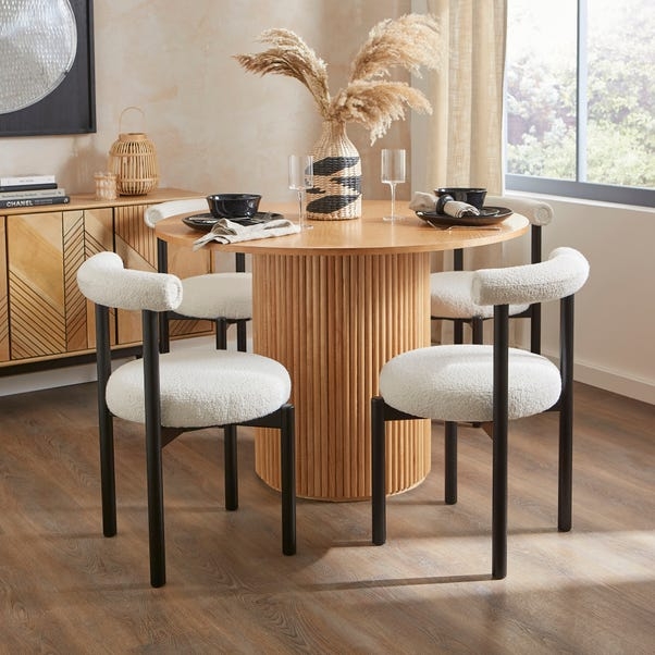 Dining Set with Fluted Pedestal Base and Boucle Chairs