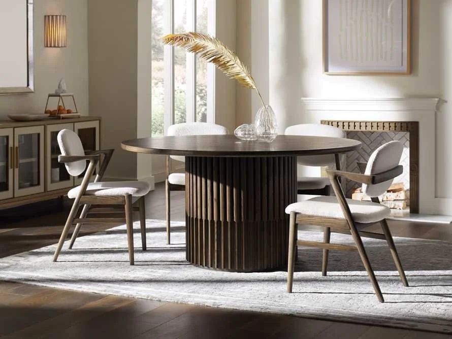 Dining Set with Fluted Pedestal Base Round Walnut Set