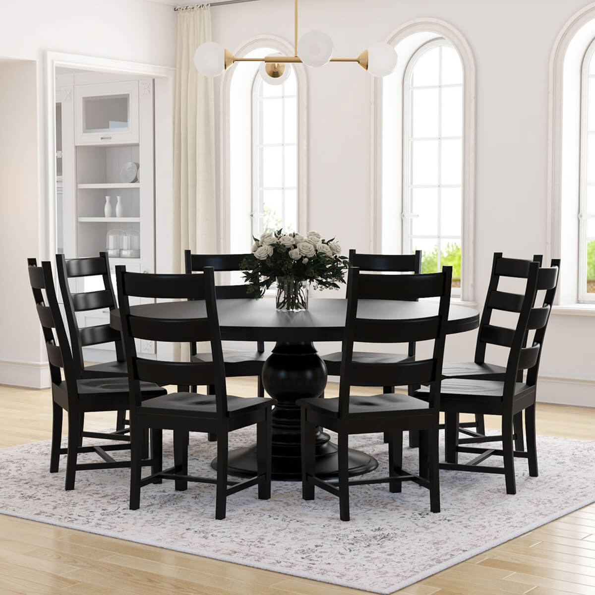 Dining Set with Ladder Back Chairs and Black Pedestal Base
