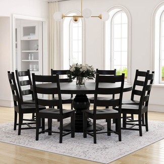 Dining Set with Ladder Back Chairs and Black Pedestal Base