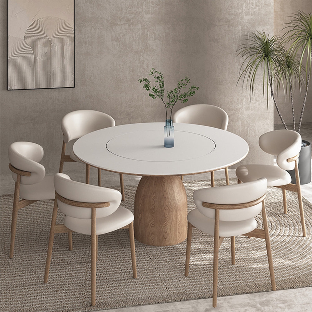 Dining Set with Lazy Susan and Japandi Style Backs