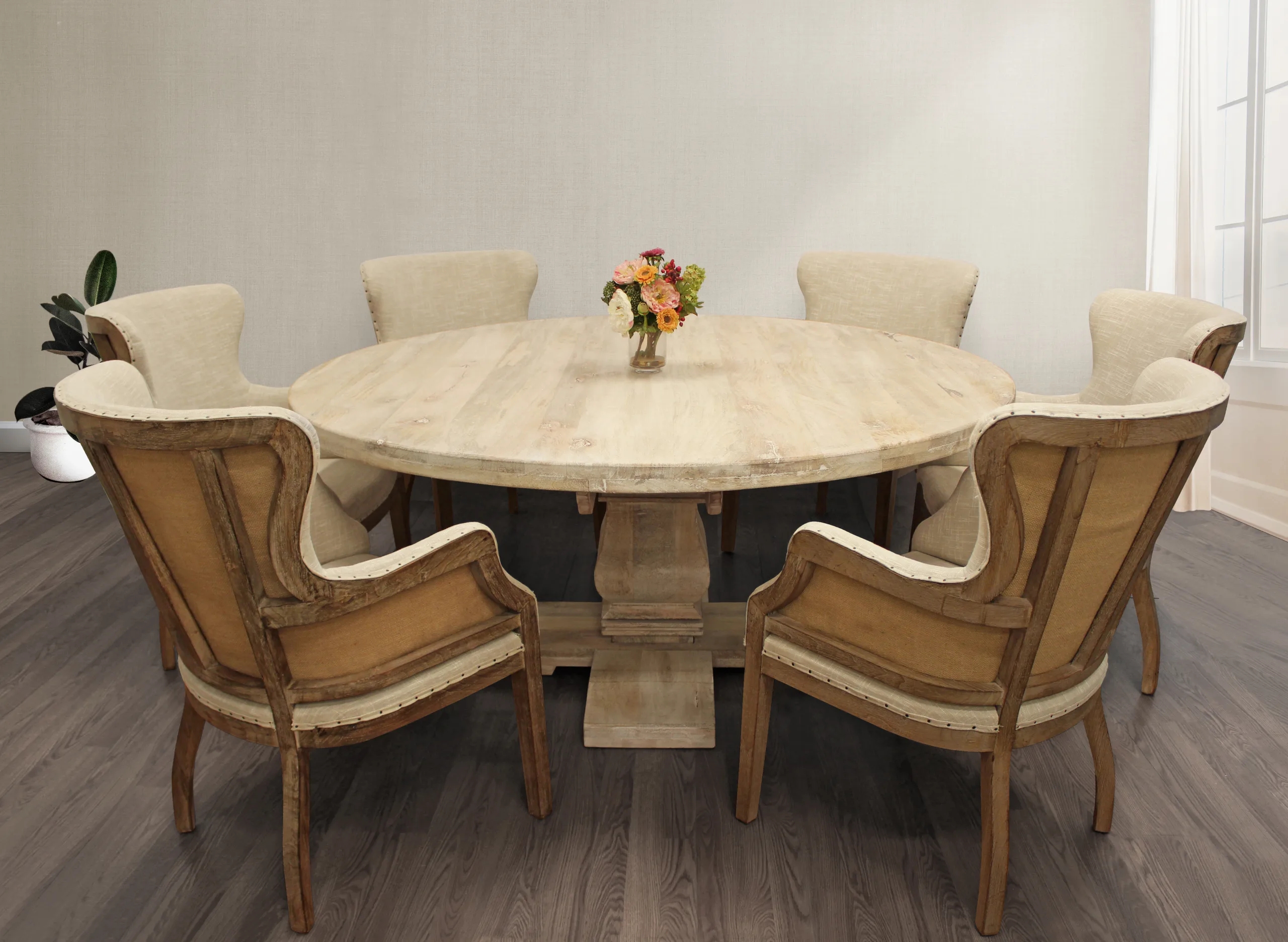 Dining Set with Mixed Texture Upholstery and Nailheads
