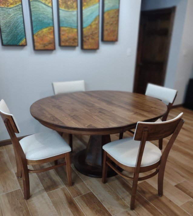 Dining Set with Multi Panel Art Decor and Pedestal