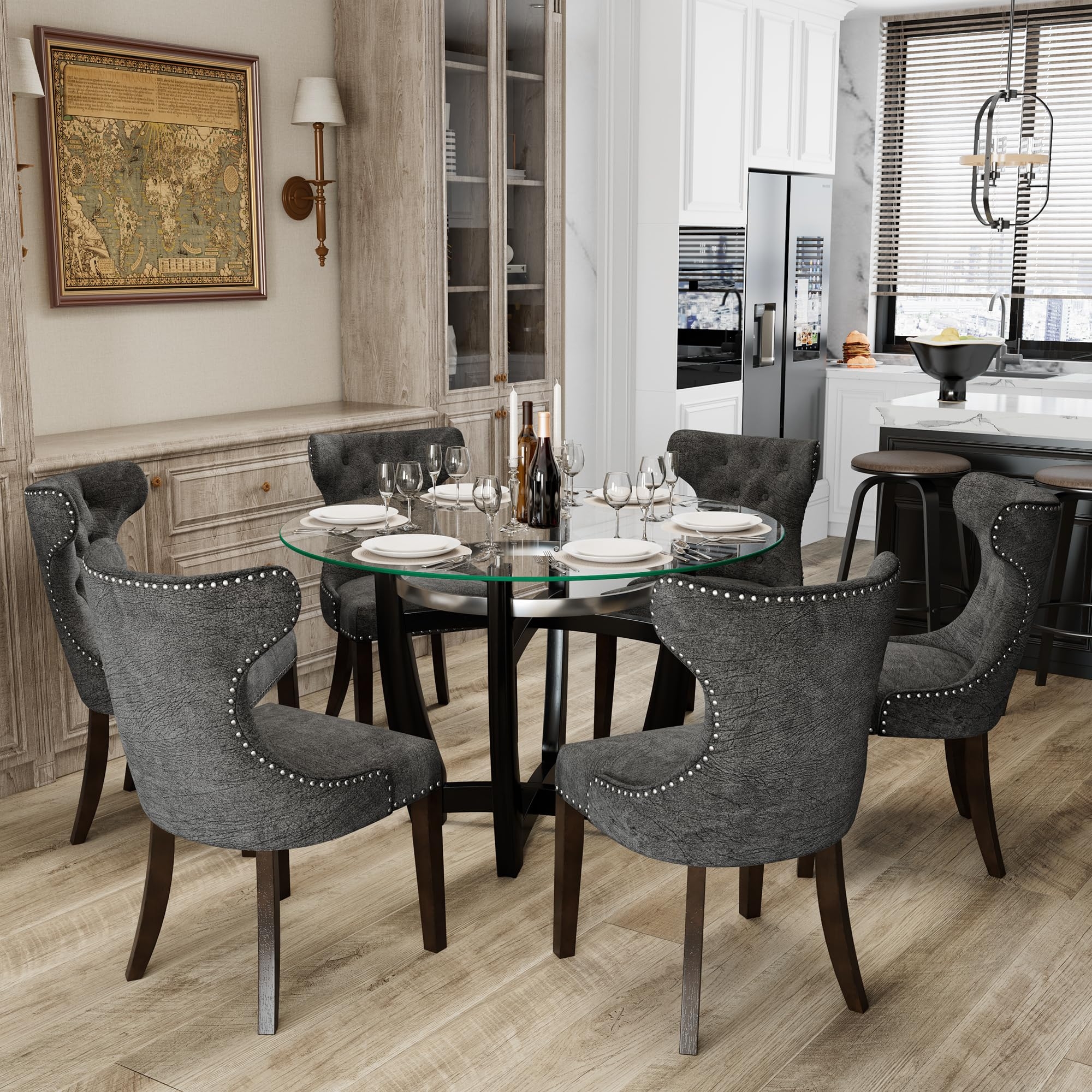 Dining Set with Nailhead Trim and Wingback Chairs