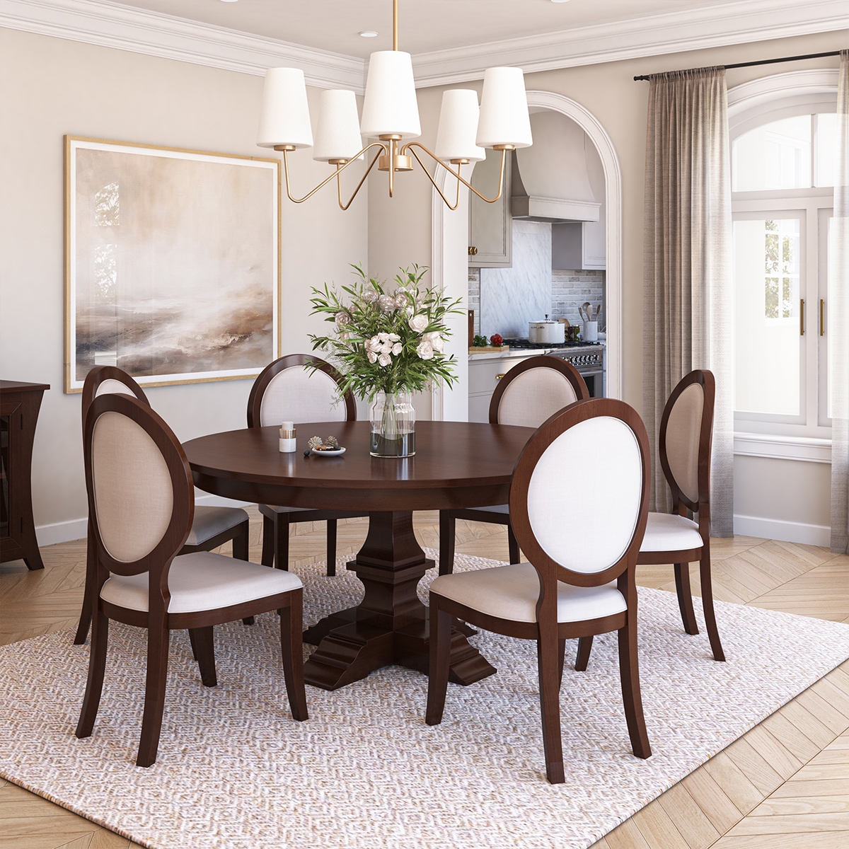 Dining Set with Oval Back Chairs and Pedestal Base