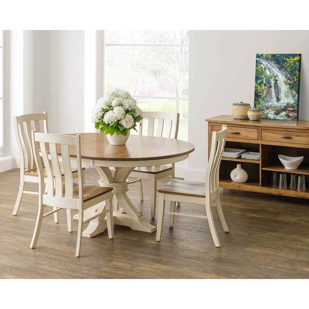 Dining Set with Pedestal Cross Base and Slat Backs