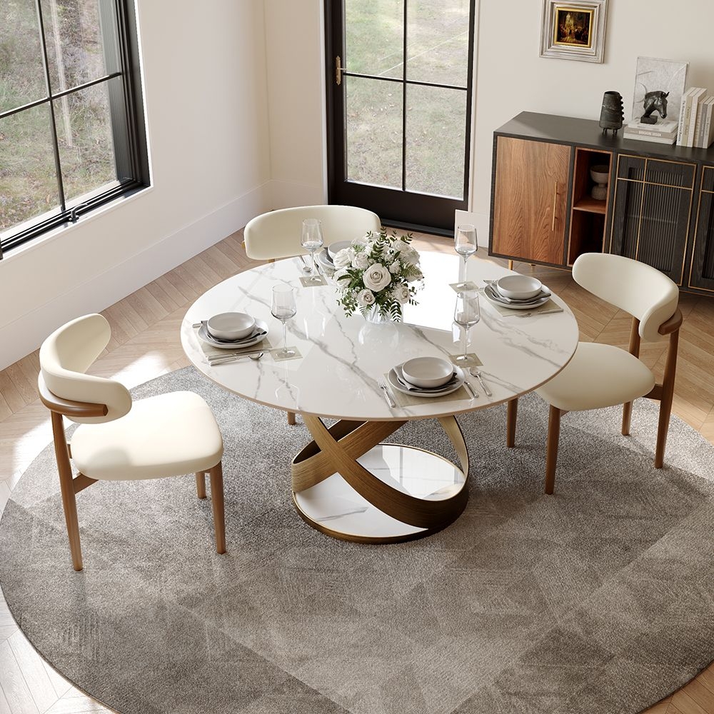 Dining Set with Ribbon Pedestal Base and Stone Top