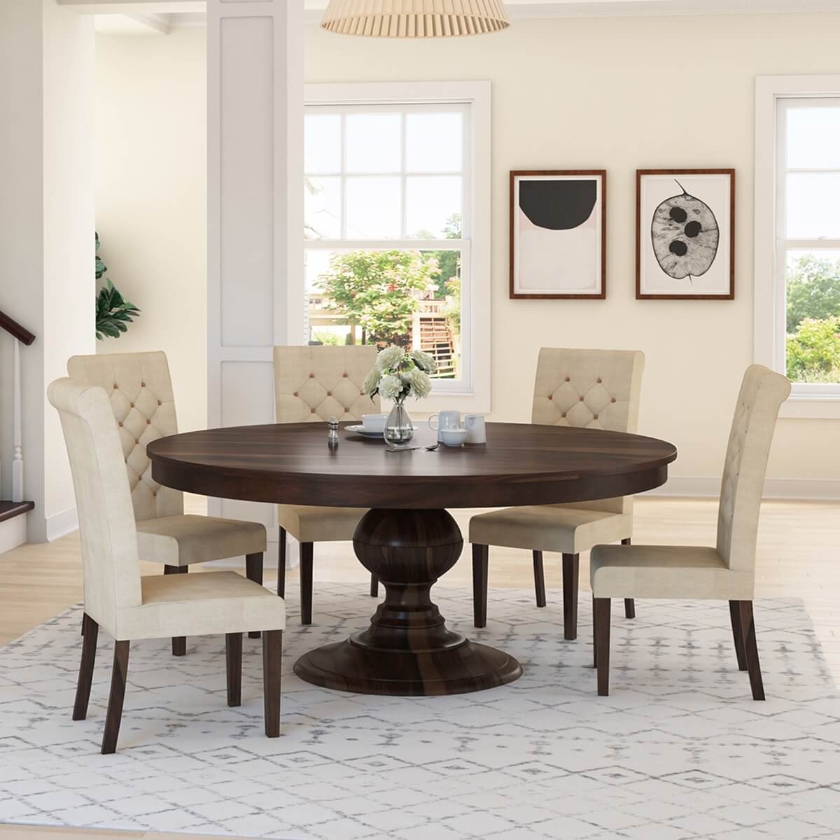 Dining Set with Rolled Back Chairs and Diamond Tufting