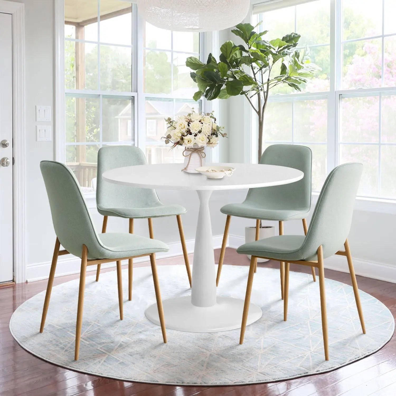 Dining Set with Seafoam Upholstery and Pedestal Base