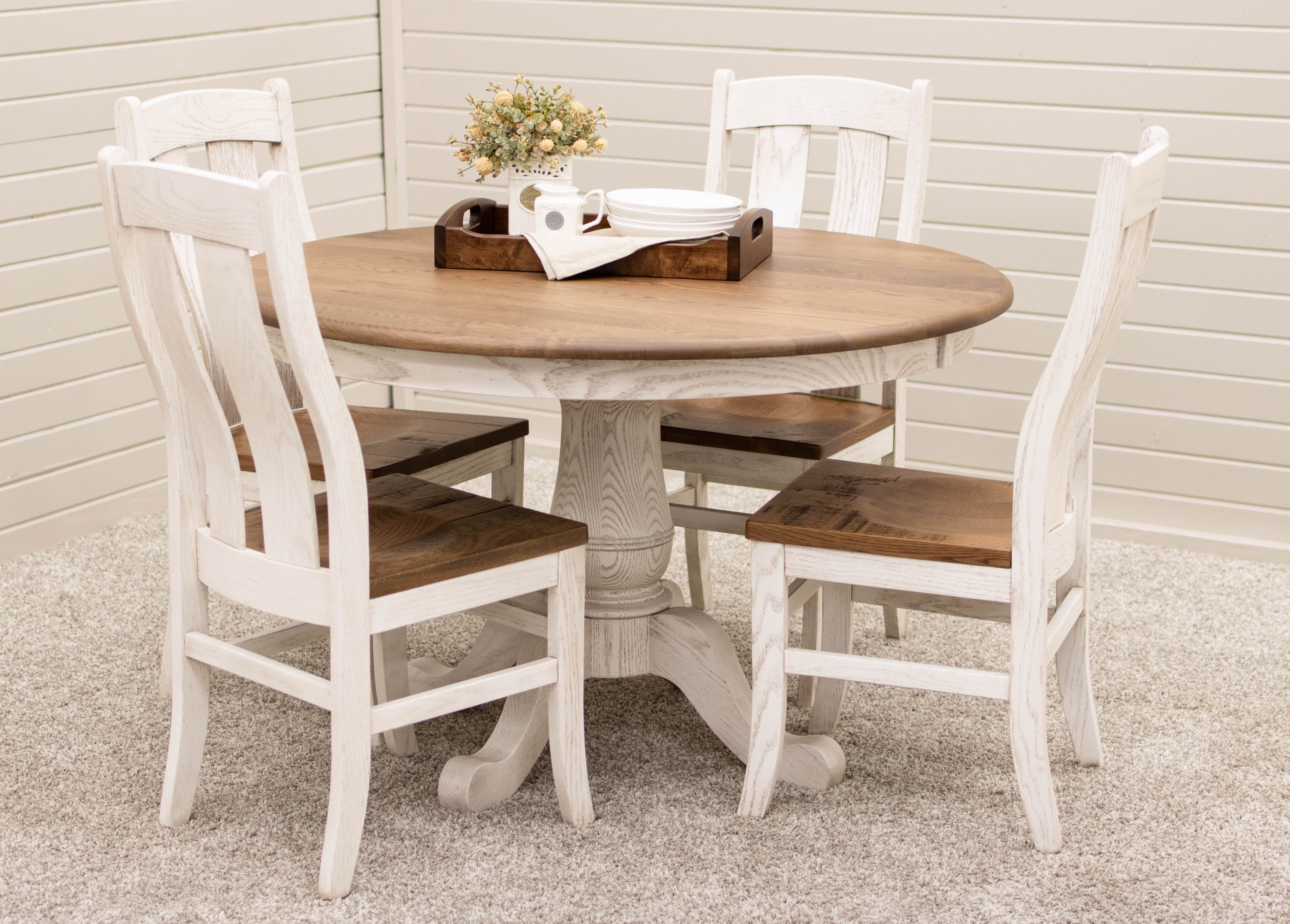 Dining Set with Two Tone Finish and Slat Back Chairs