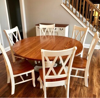 Dining Set with Two Tone Finish and White X-Back Chairs