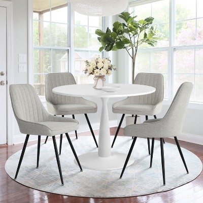 Dining Set with Vertical Tufting and White Tulip Table