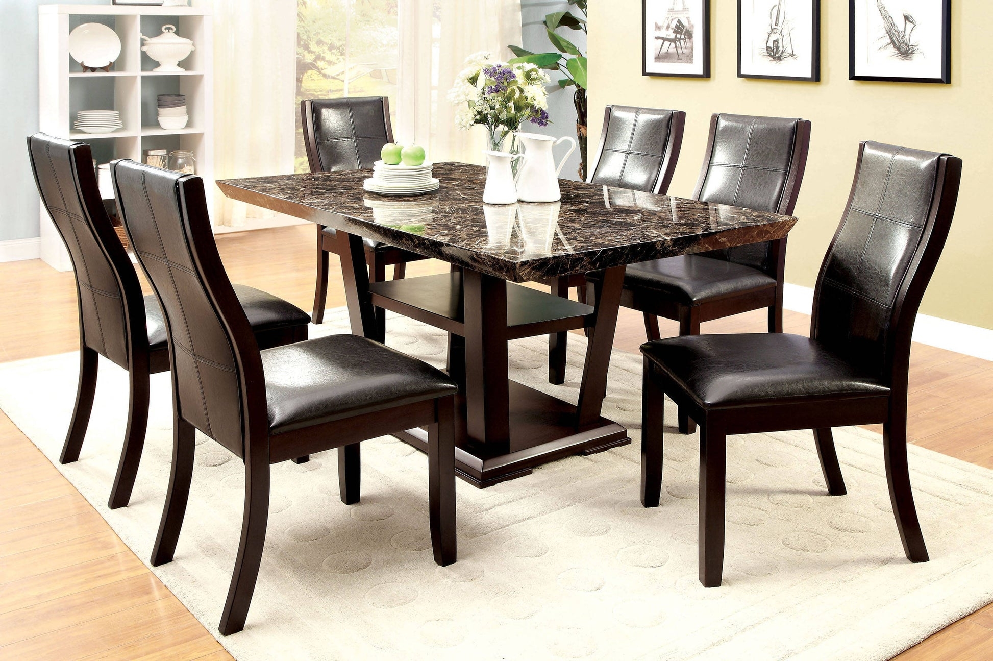 Dining Side Chair Grid Stitched Leatherette Transitional Espresso Chairs