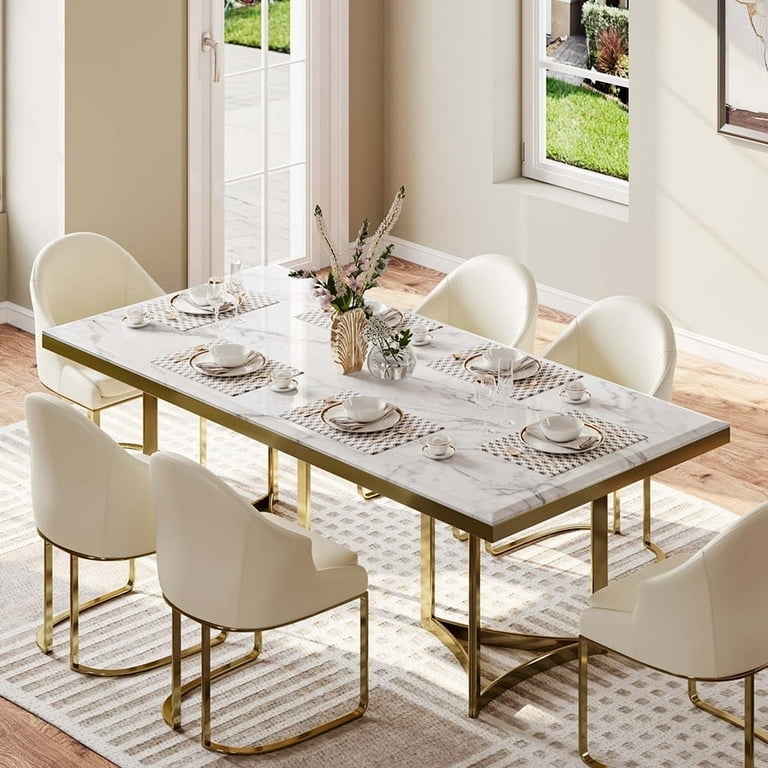 Dining Table Barrel Back Chairs and Faux Marble Tabletop