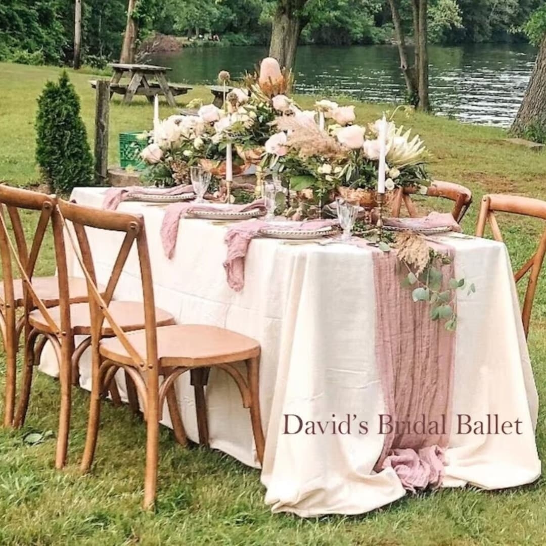 Dining Table Dusty Rose Cheesecloth Bohemian Lakeside Centerpiece