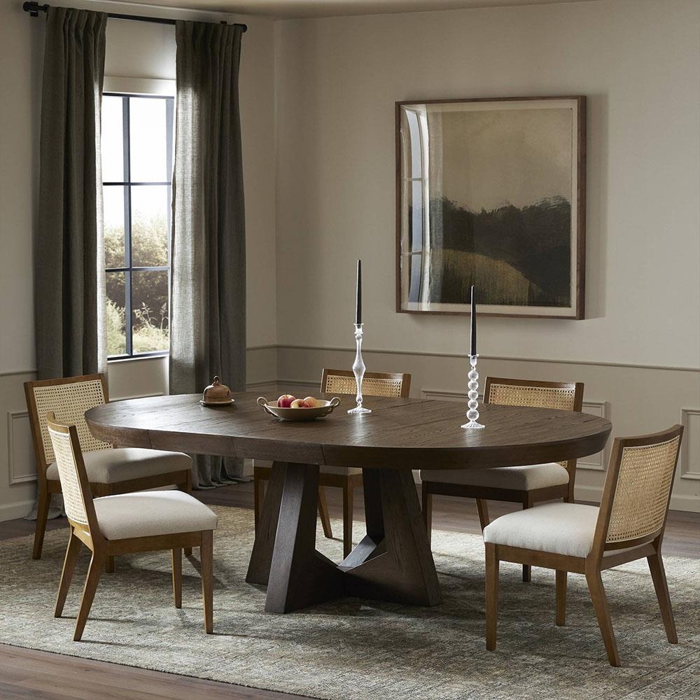 Dining Table in Dark Oak Finish and Cane Back Chairs Set